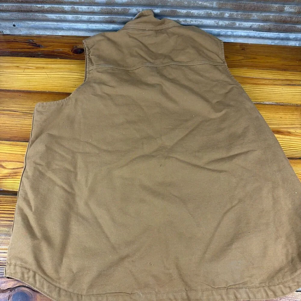 Carhartt Washed Duck Sherpa Lined Vest Mens XLT Brown Canvas Zip Loose Fit NICE!